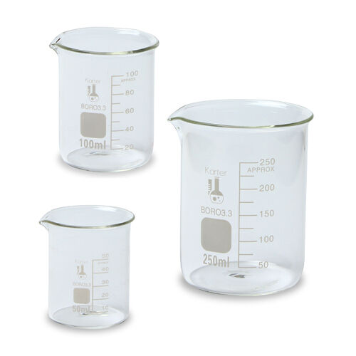 Glass Beaker Set - 3 Sizes - 50, 100 And 250ml, Karter Scientific 214t2